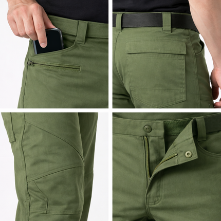 Men’s Stretch Outdoor Pants – Olive Green, Ripstop Fabric