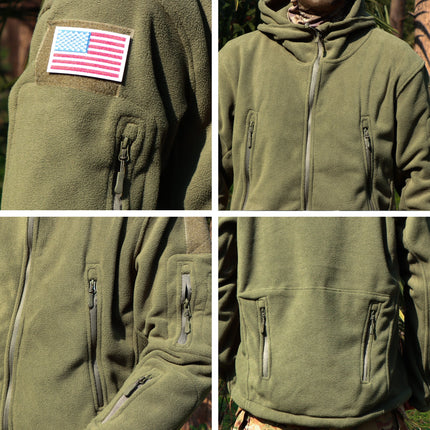 Men’s Warm Fleece Hooded Outdoor Jacket – Utility Design
