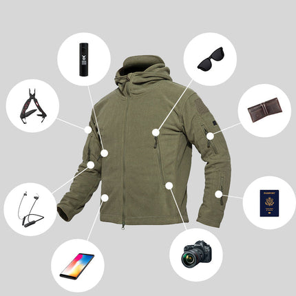 Men’s Warm Fleece Hooded Outdoor Jacket – Utility Design