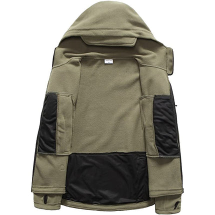 Men’s Warm Fleece Hooded Outdoor Jacket – Utility Design