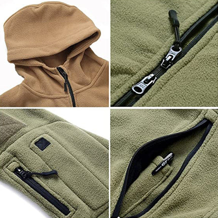 Men’s Warm Fleece Hooded Outdoor Jacket – Utility Design
